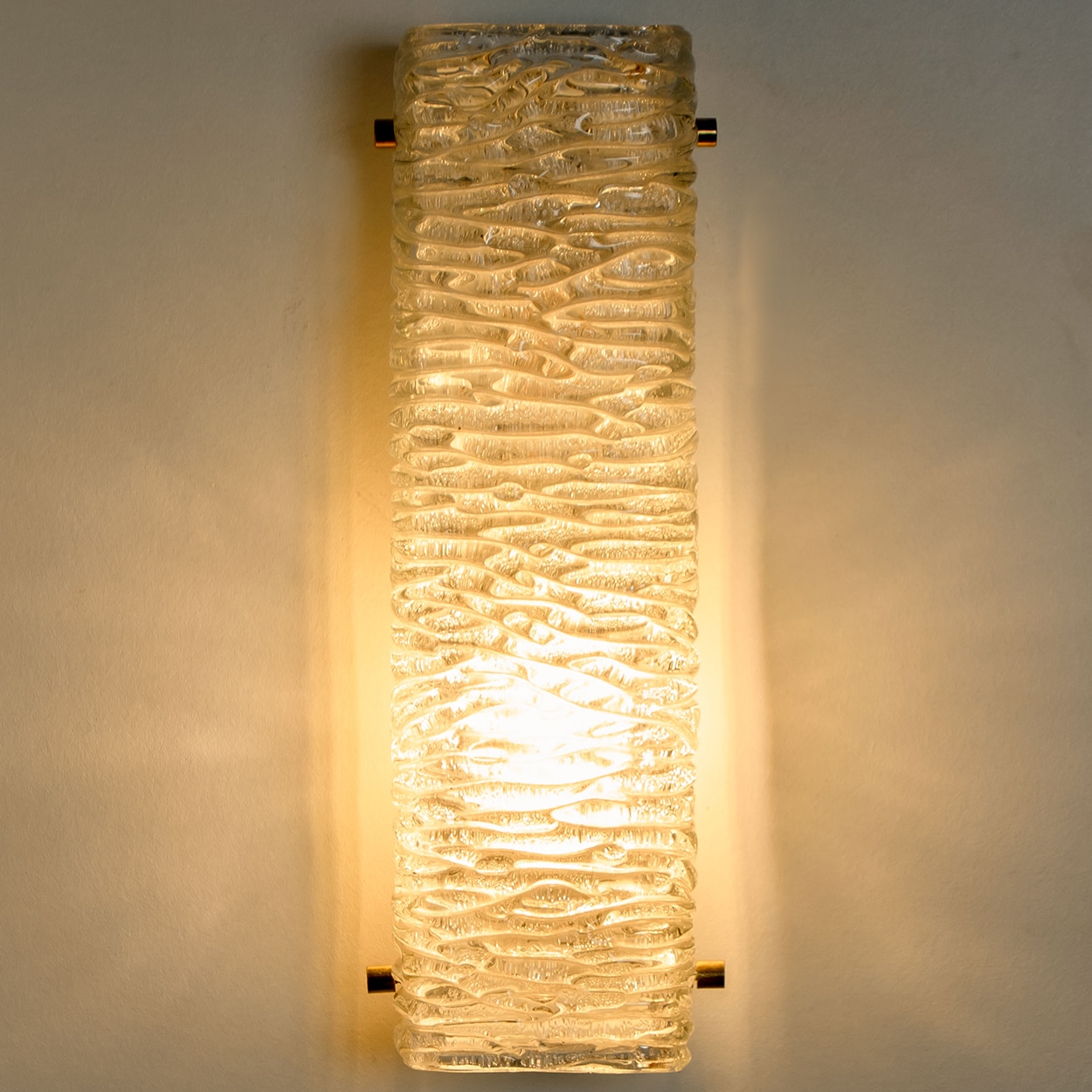 Several Large Structured Kaiser Wave Glass and Brass Wall Lights, 1970