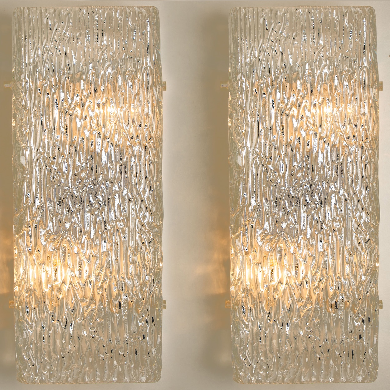 1 of the 6 Kalmar Wave Glass Wall Lights White Metal, 1970s