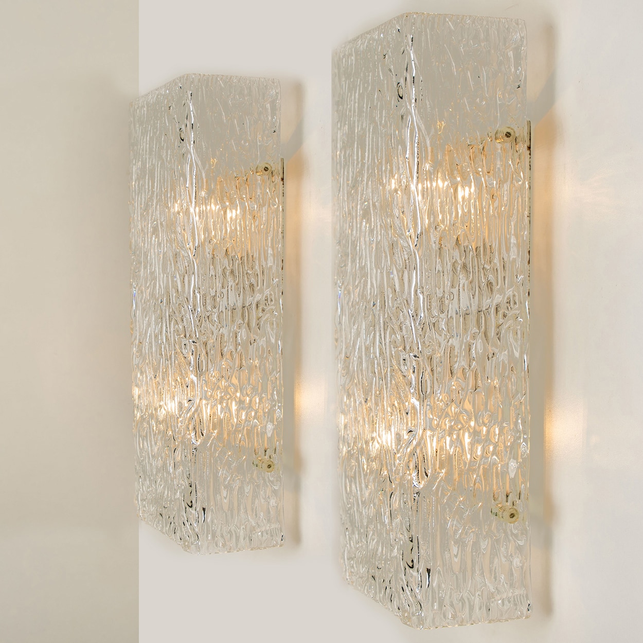 1 of the 6 Kalmar Wave Glass Wall Lights White Metal, 1970s