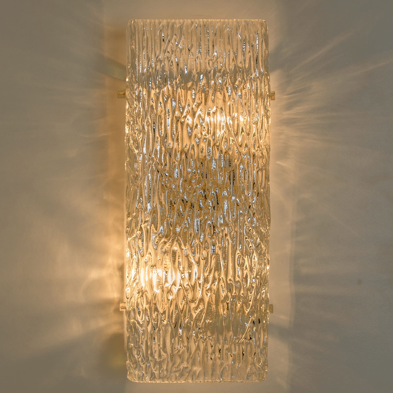 1 of the 6 Kalmar Wave Glass Wall Lights White Metal, 1970s