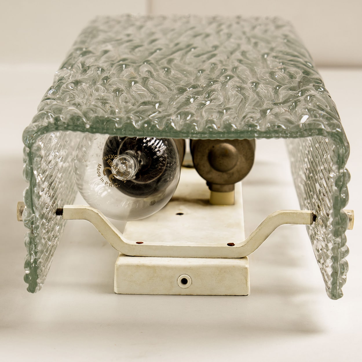 1 of the 6 Kalmar Wave Glass Wall Lights White Metal, 1970s