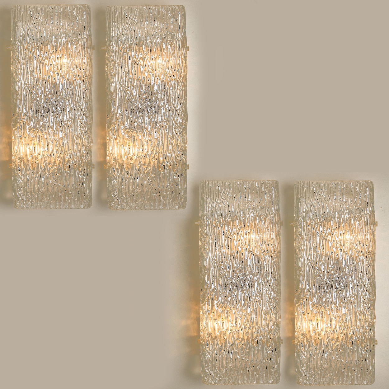 1 of the 6 Kalmar Wave Glass Wall Lights White Metal, 1970s