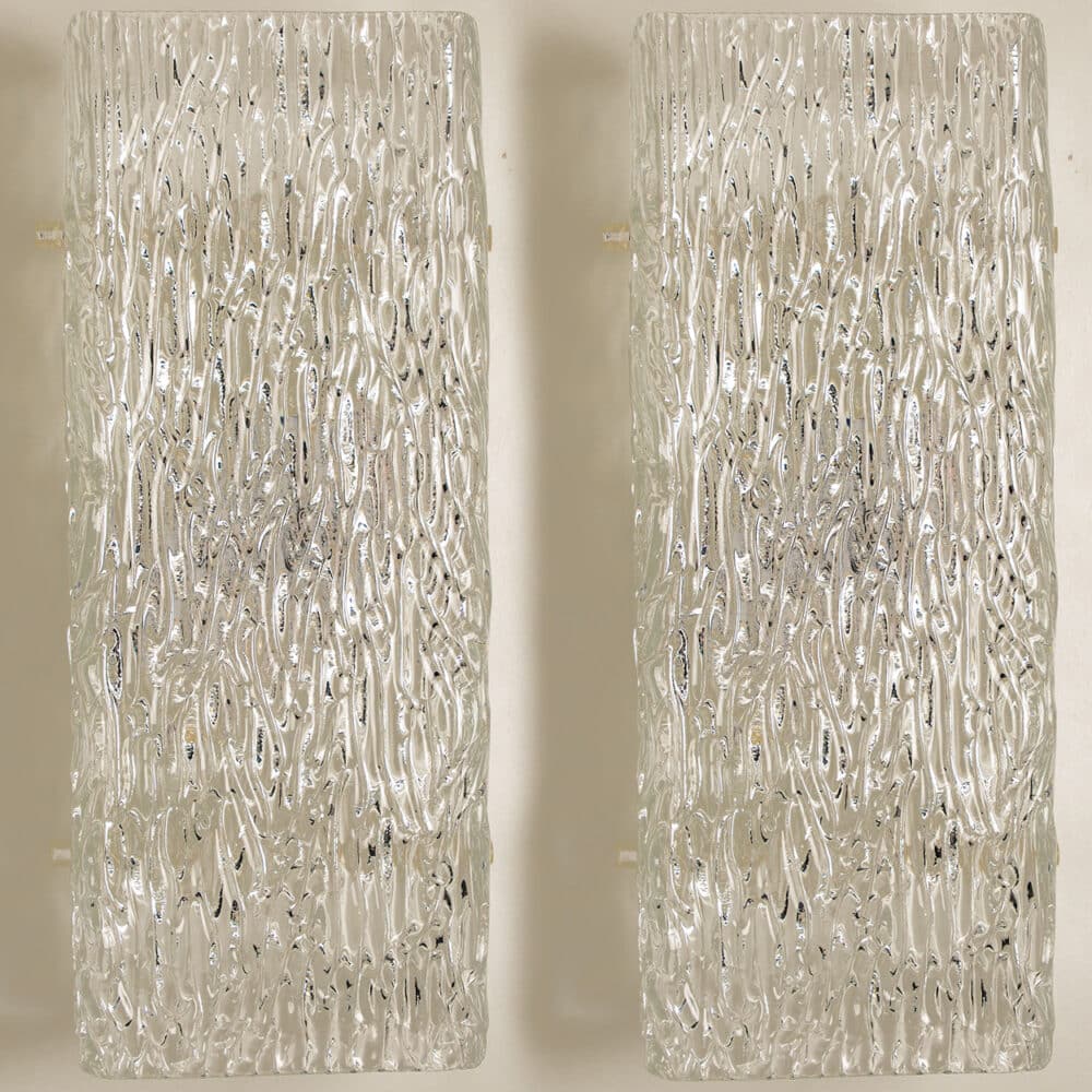1 of the 6 Kalmar Wave Glass Wall Lights White Metal, 1970s