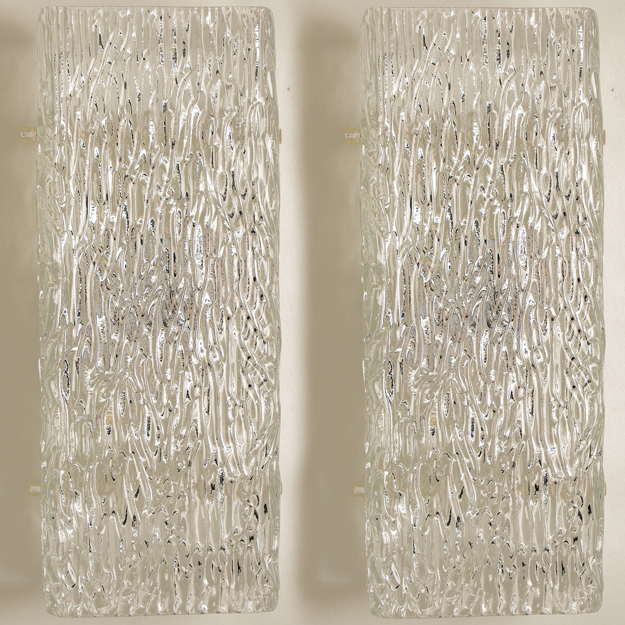 1 of the 6 Kalmar Wave Glass Wall Lights White Metal, 1970s