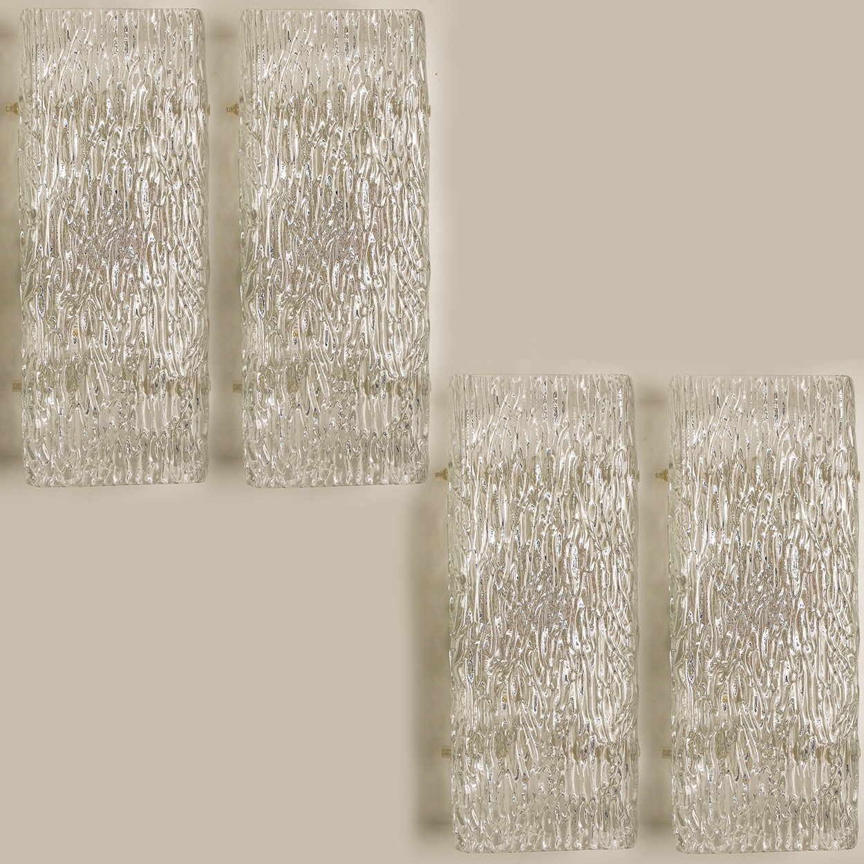 1 of the 6 Kalmar Wave Glass Wall Lights White Metal, 1970s