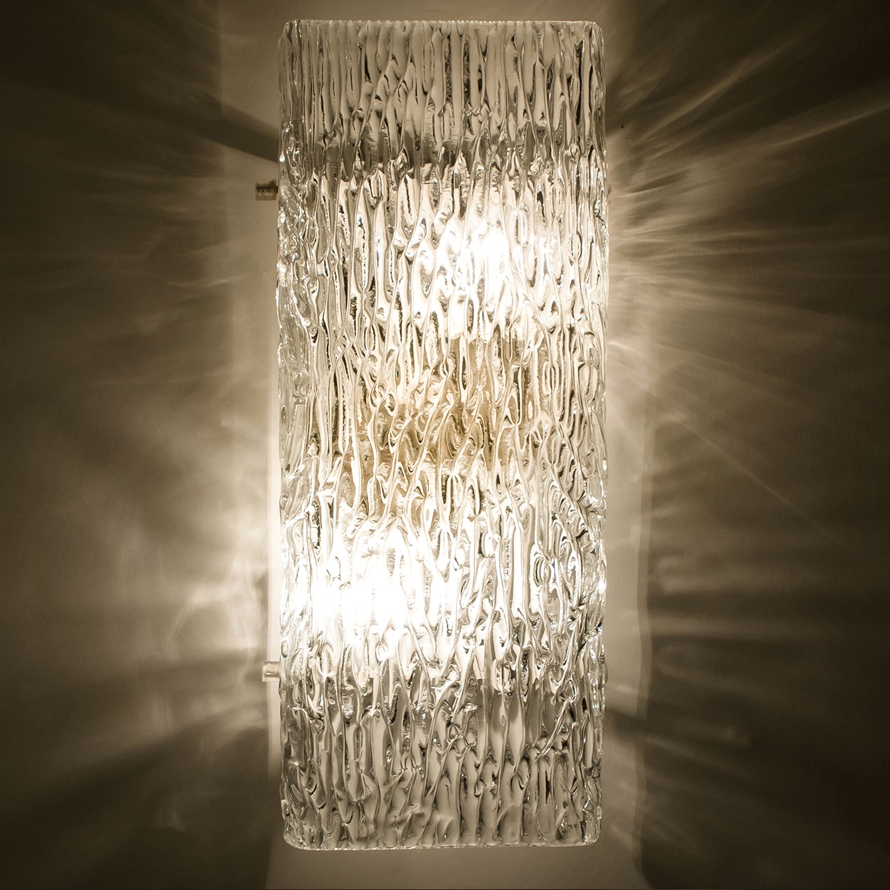 1 of the 6 Kalmar Wave Glass Wall Lights White Metal, 1970s