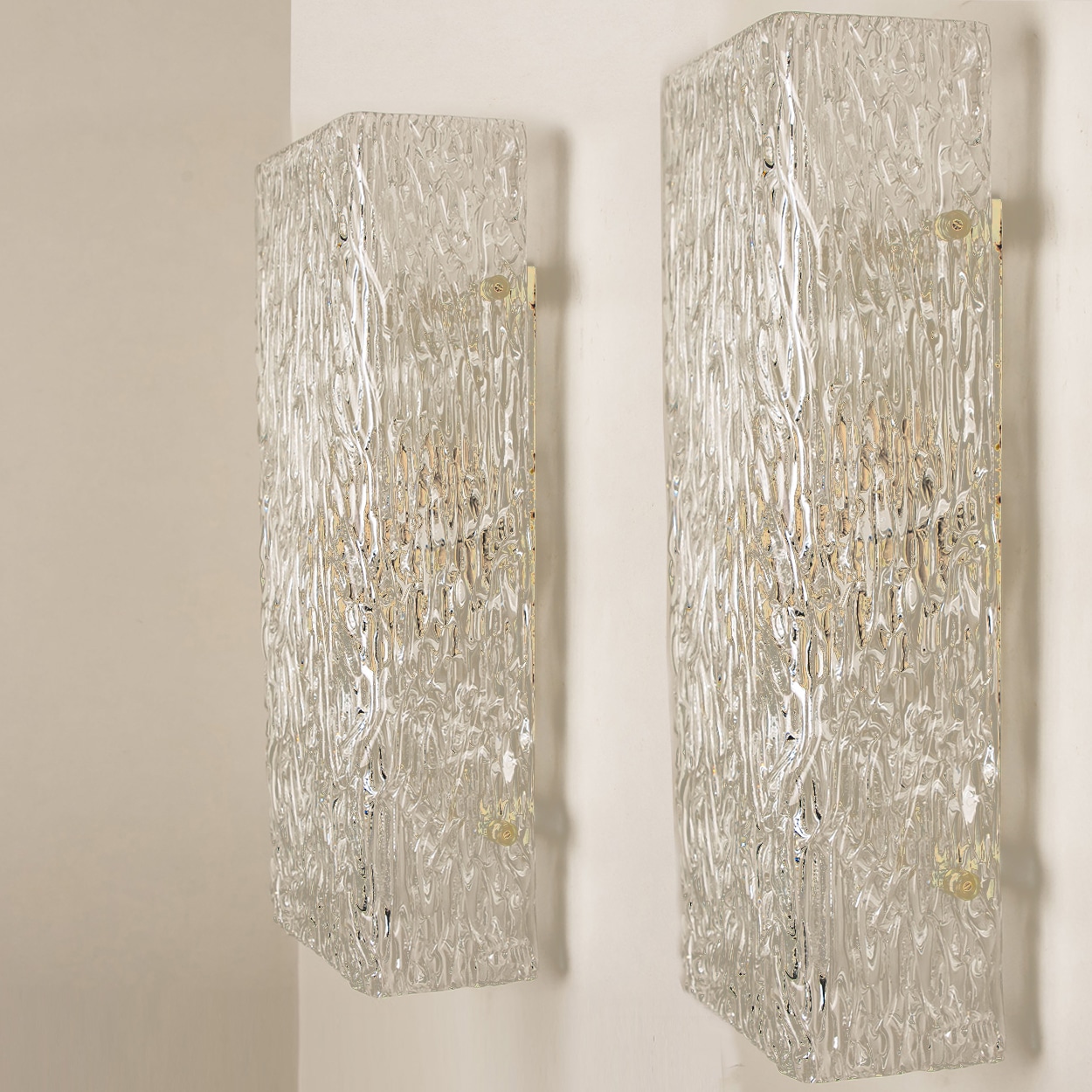 1 of the 6 Kalmar Wave Glass Wall Lights White Metal, 1970s