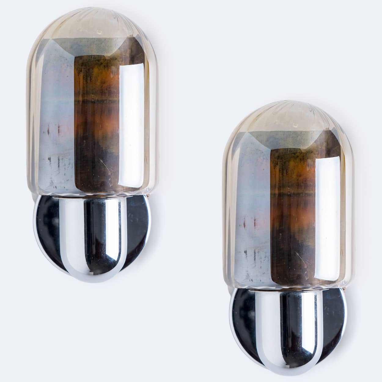 Pair of Markslöjd Silver Chrome Wall Lights with Smoked Glass, Sweden