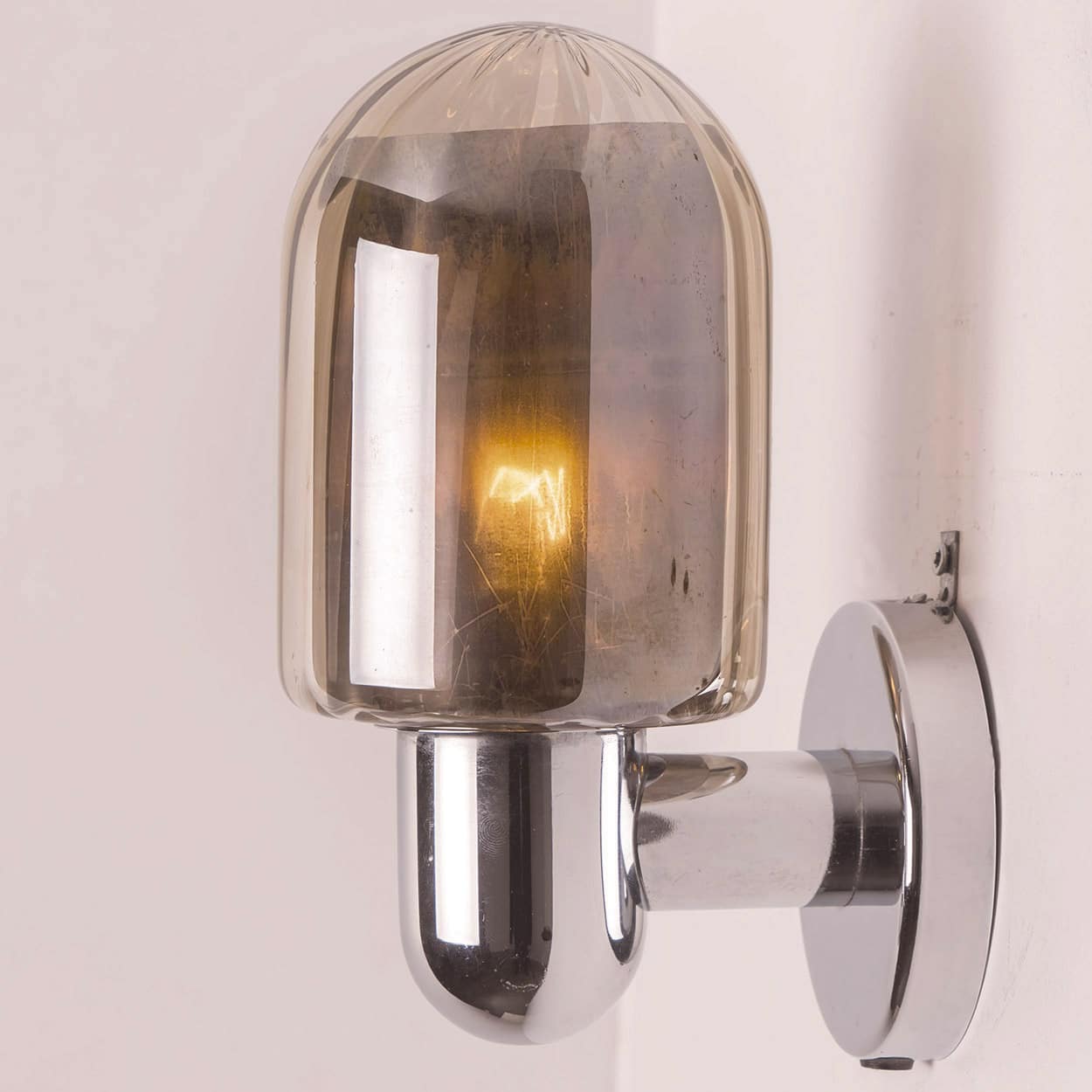 Pair of Markslöjd Silver Chrome Wall Lights with Smoked Glass, Sweden