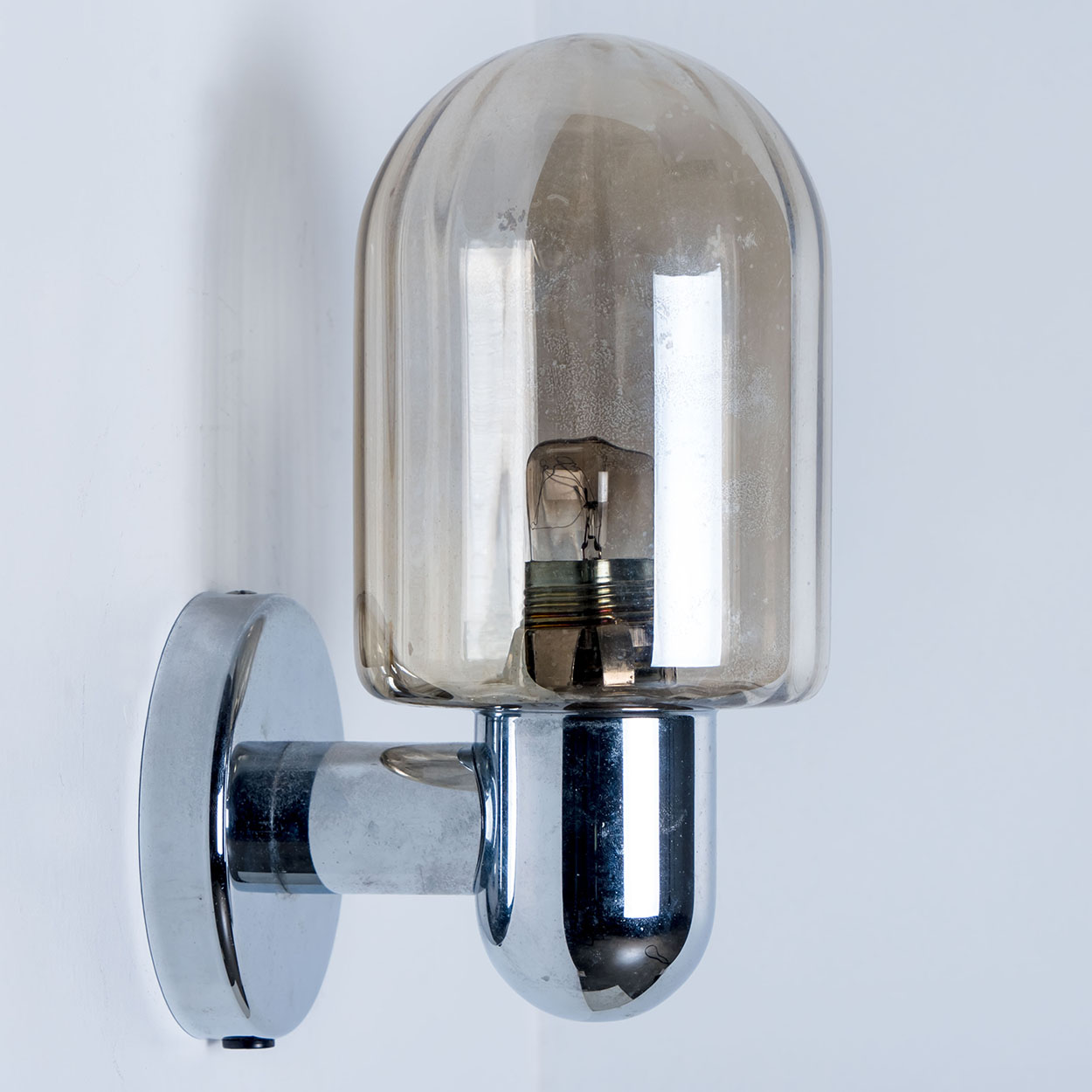 Pair of Markslöjd Silver Chrome Wall Lights with Smoked Glass, Sweden
