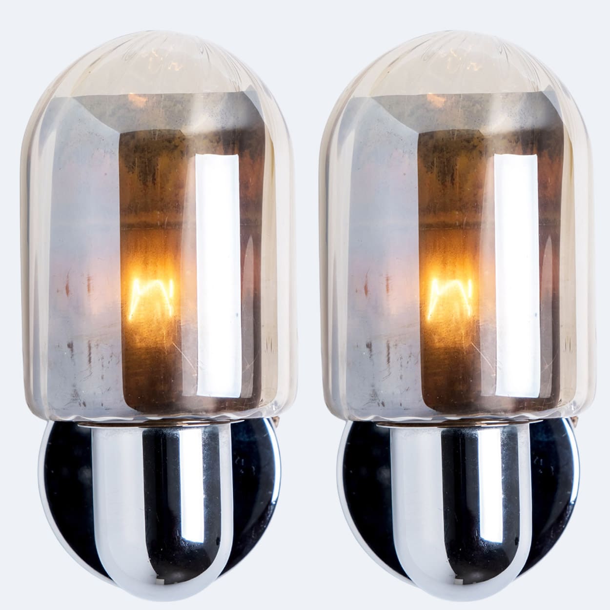 Pair of Markslöjd Silver Chrome Wall Lights with Smoked Glass, Sweden