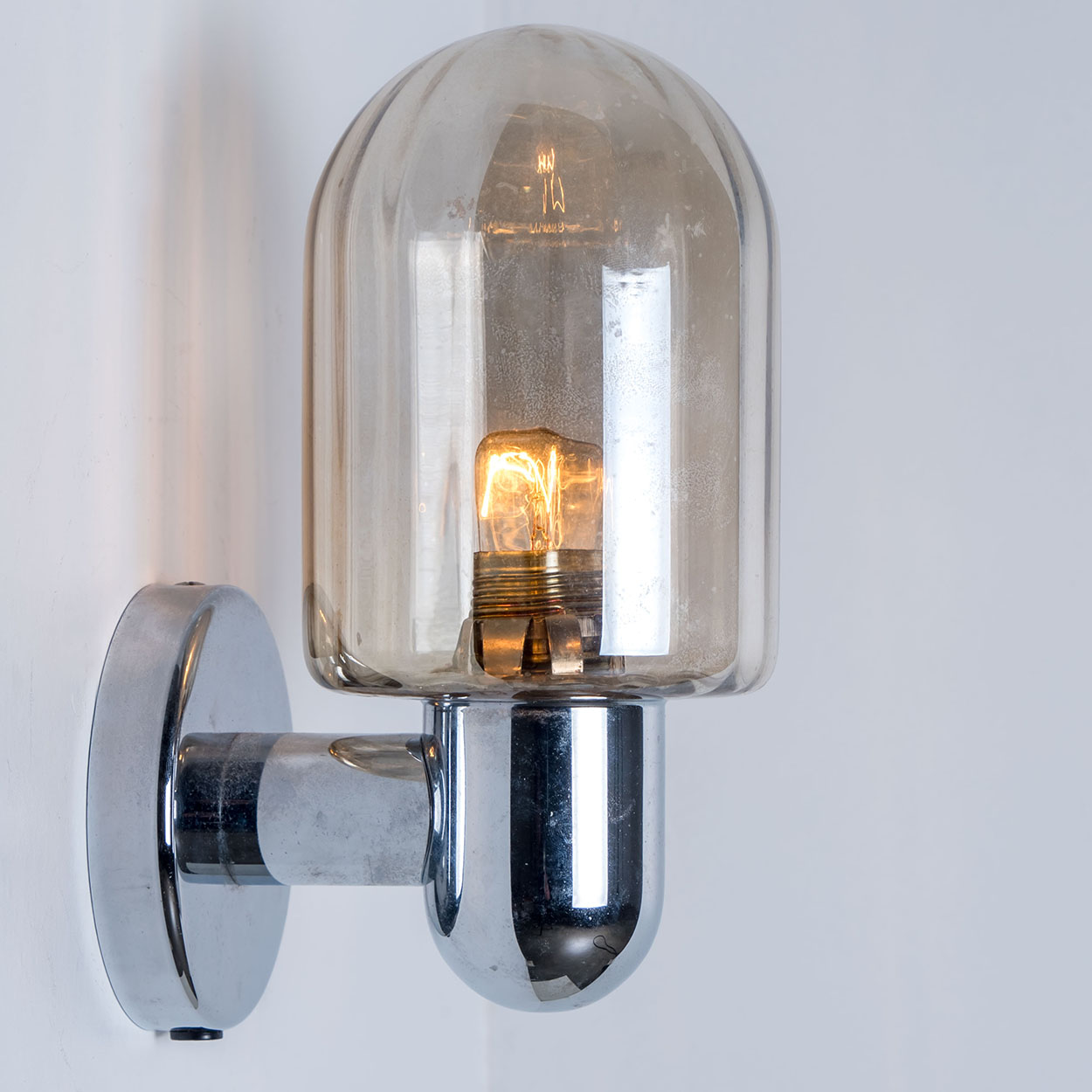 Pair of Markslöjd Silver Chrome Wall Lights with Smoked Glass, Sweden