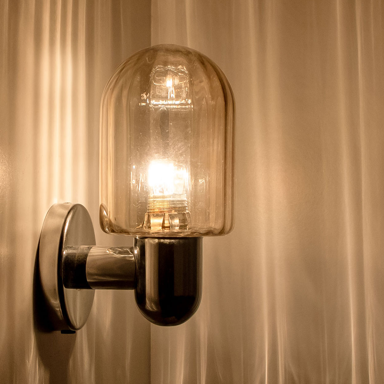 Pair of Markslöjd Silver Chrome Wall Lights with Smoked Glass, Sweden