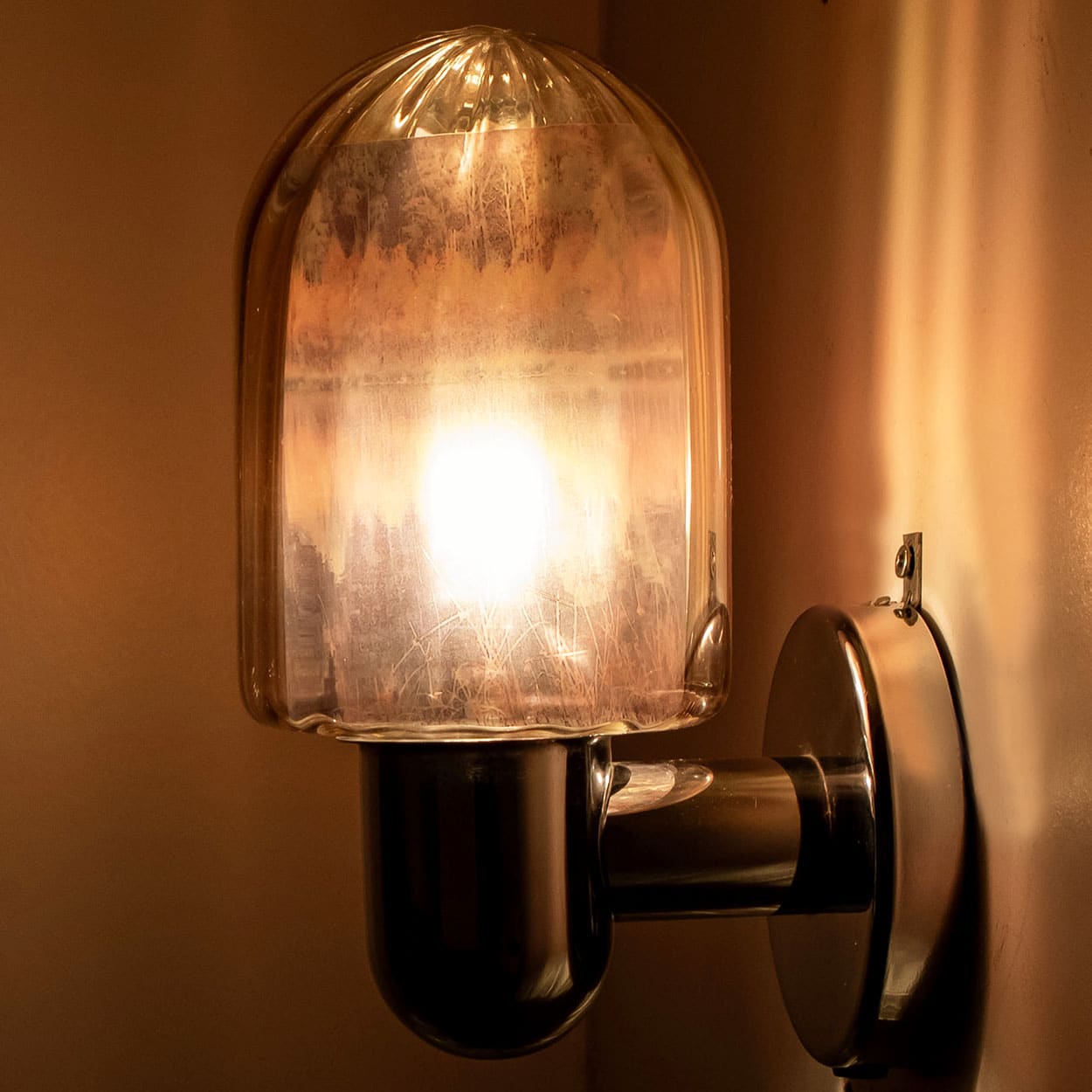 Pair of Markslöjd Silver Chrome Wall Lights with Smoked Glass, Sweden