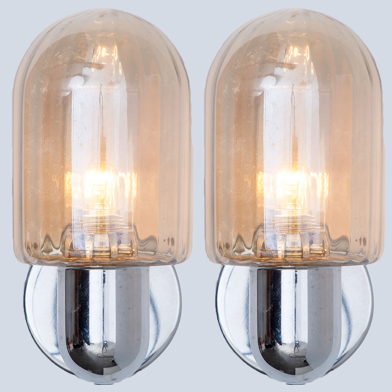 Pair of Markslöjd Silver Chrome Wall Lights with Smoked Glass, Sweden