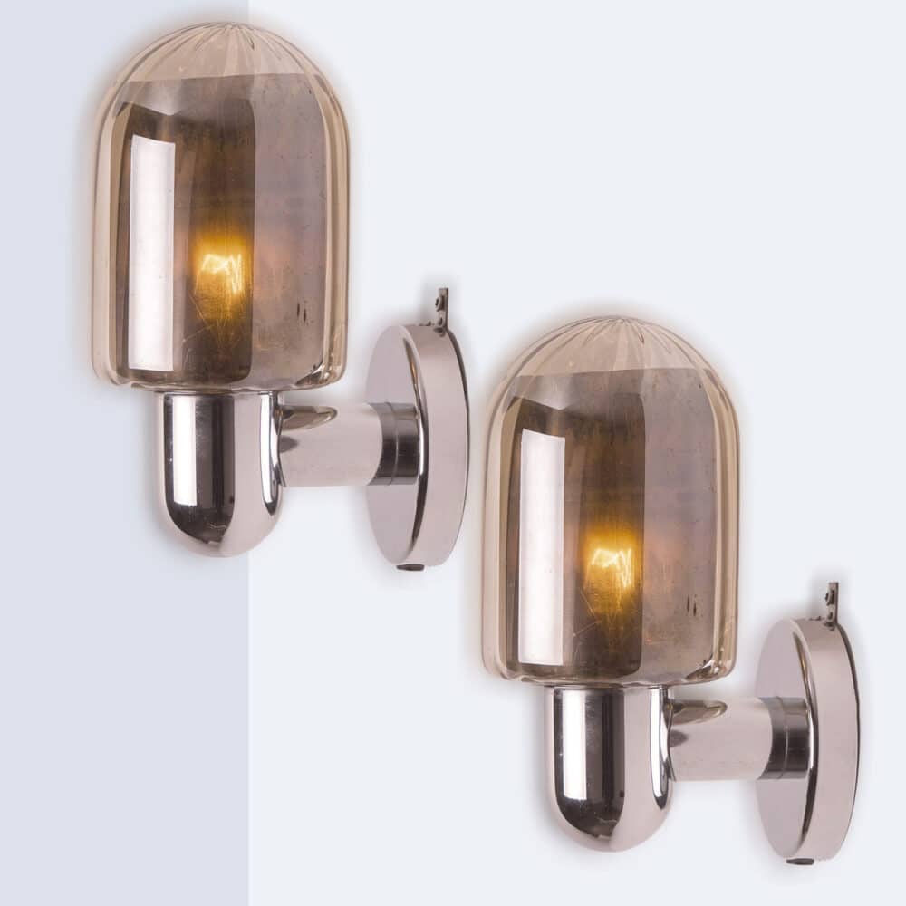 Pair of Markslöjd Silver Chrome Wall Lights with Smoked Glass, Sweden