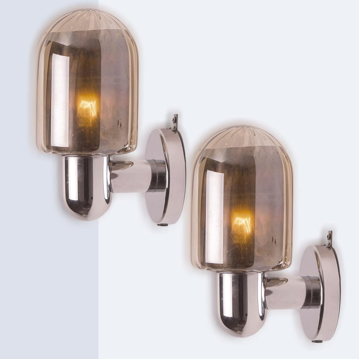 Pair of Markslöjd Silver Chrome Wall Lights with Smoked Glass, Sweden