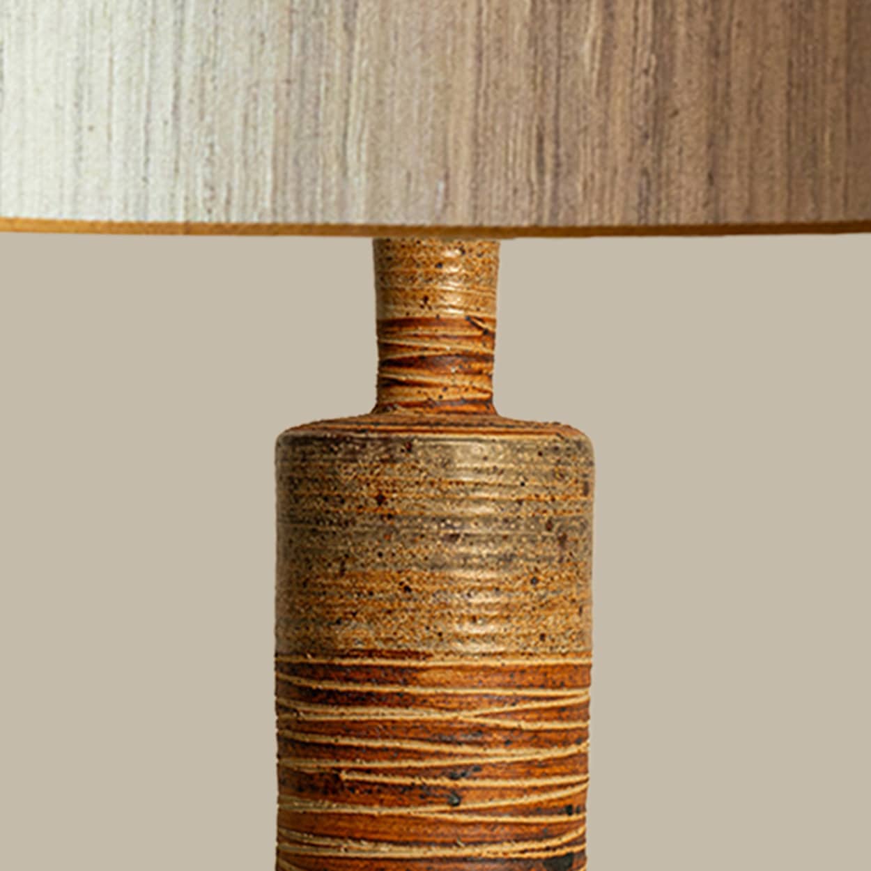 XL Neutral Ceramic Floor Table Lamp, Natural Lampshade by R. Houben