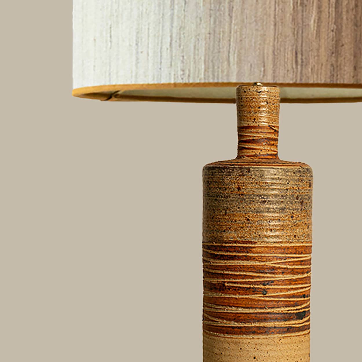 XL Neutral Ceramic Floor Table Lamp, Natural Lampshade by R. Houben