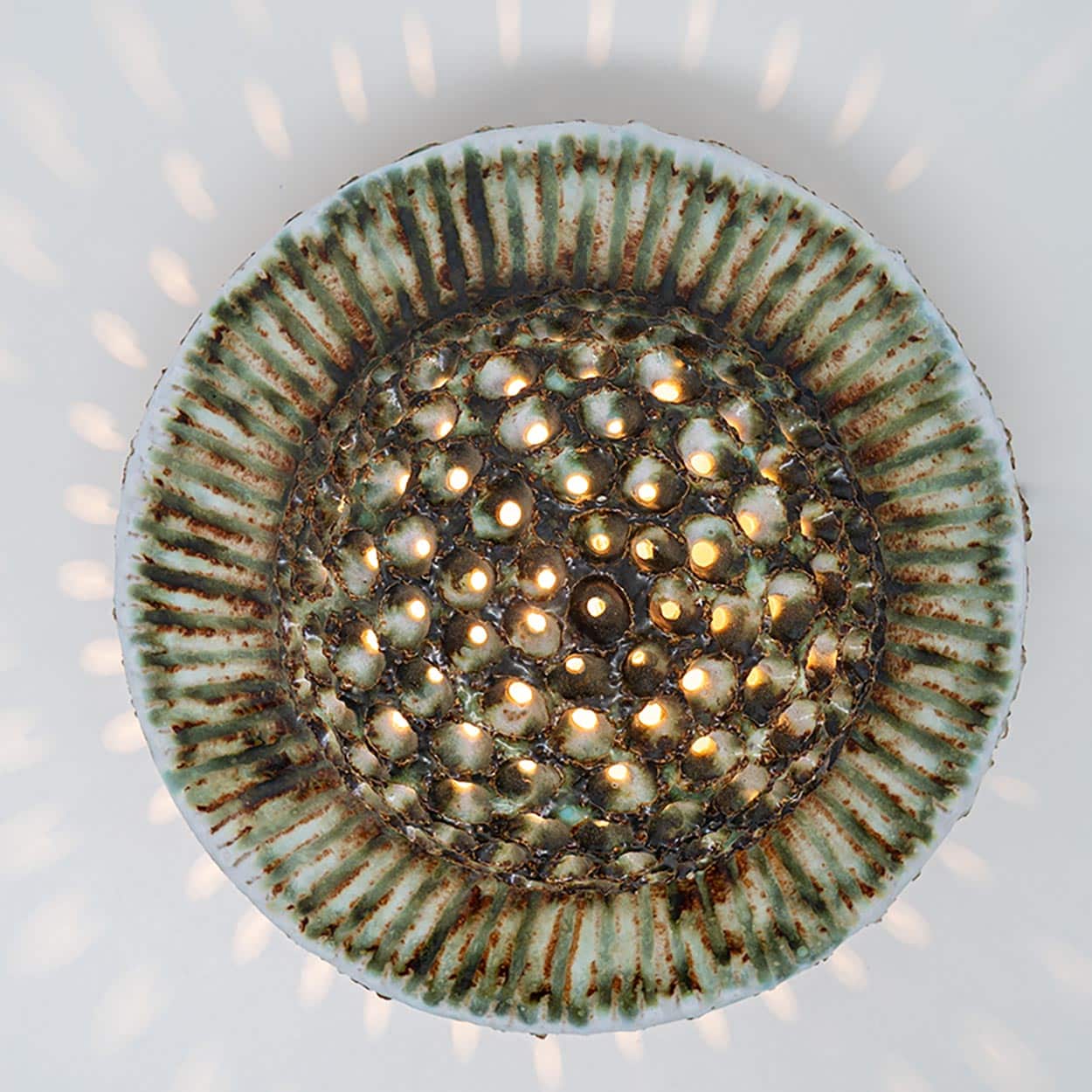Ceramic Round Wall Light Holes in the style of Axella, Denmark 1970