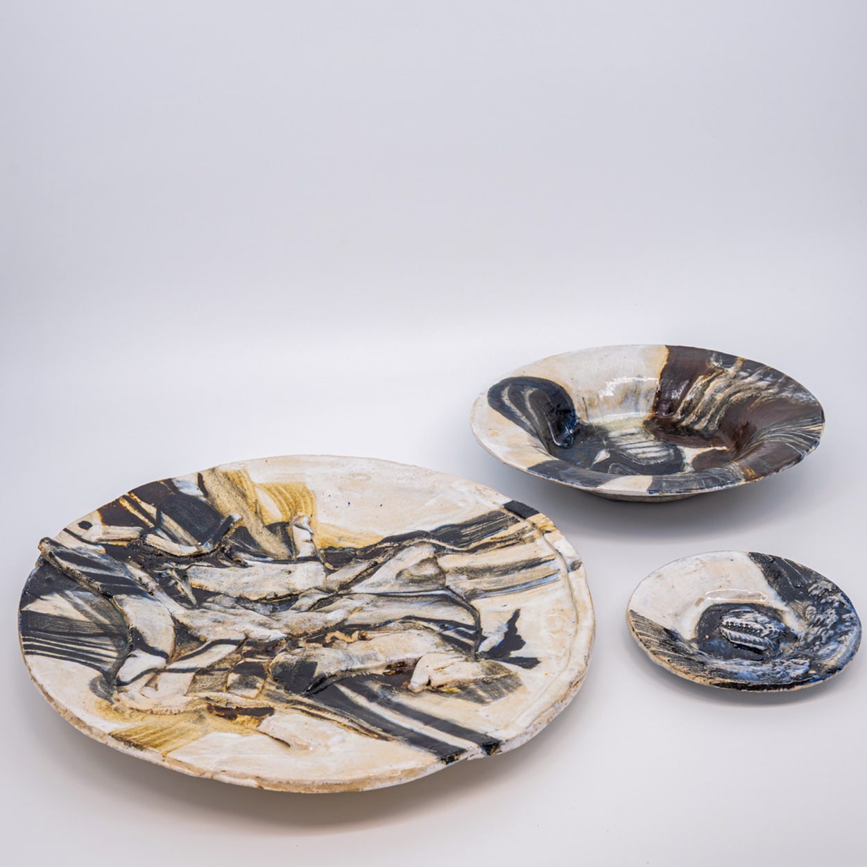 Set of Stunning Round Ceramic Plates by Jeppe Hagedorn, Denmark 1960s