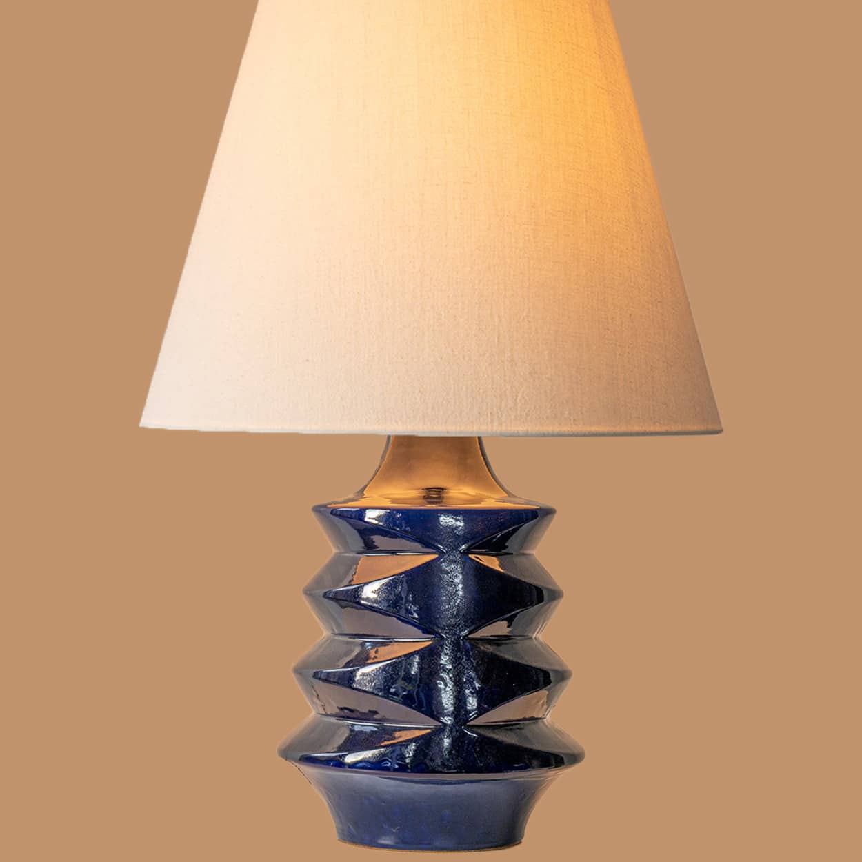 1 of the 2 Large Blue Glazed Ceramic Lamps, Custom Lampshade by R. Houben