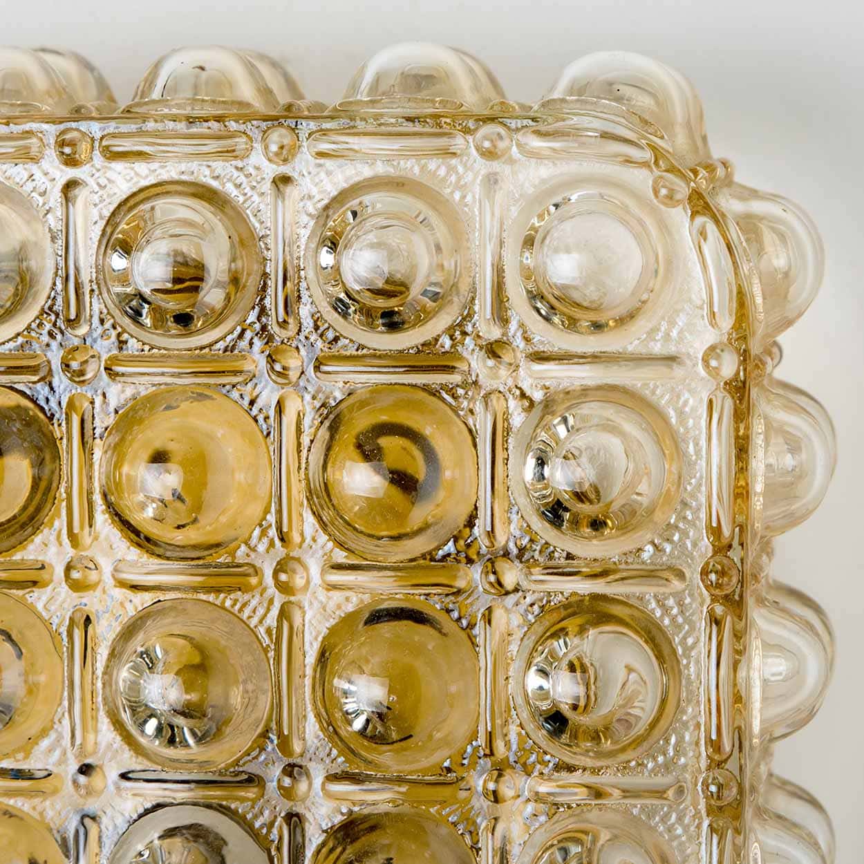 1 of the 2 Helena Tynell Brass and Clear Bubble Glass Flush Mounts, Germany 1960