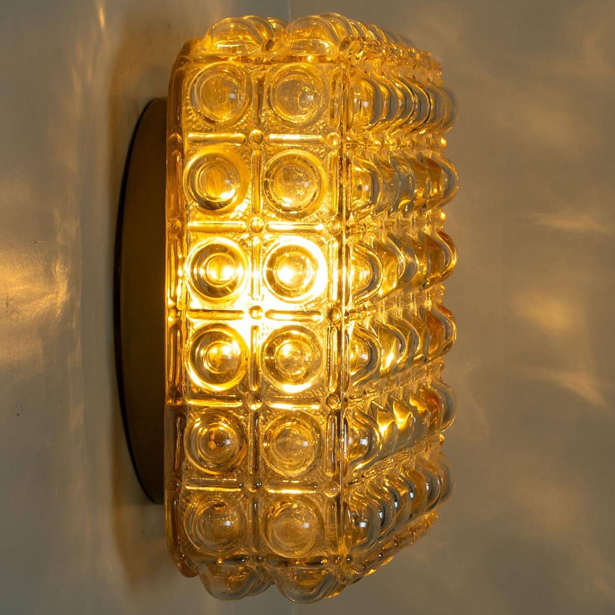 1 of the 2 Helena Tynell Brass and Clear Bubble Glass Flush Mounts, Germany 1960