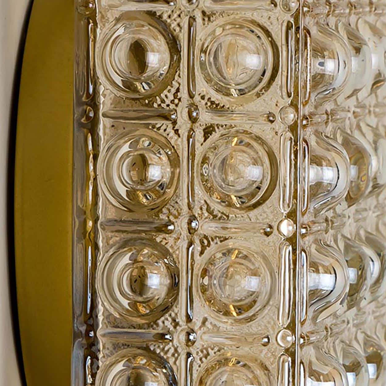 1 of the 2 Helena Tynell Brass and Clear Bubble Glass Flush Mounts, Germany 1960