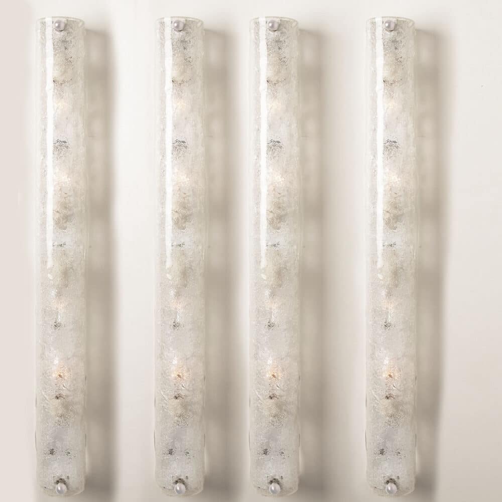 1 of the 4 Ice Glass Wall Light Fixtures by Hillebrand, Germany, 1960