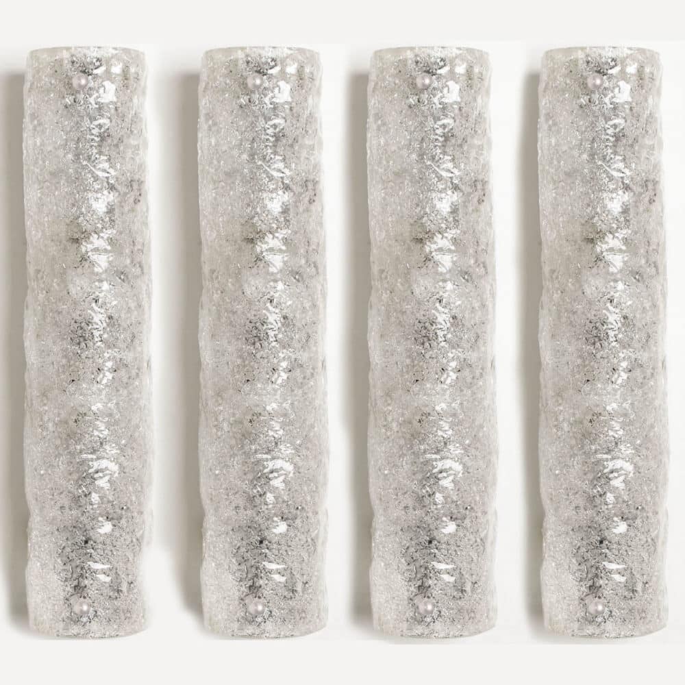 1 of the 4 Ice Glass Wall Light Fixtures by Hillebrand, Germany, 1960