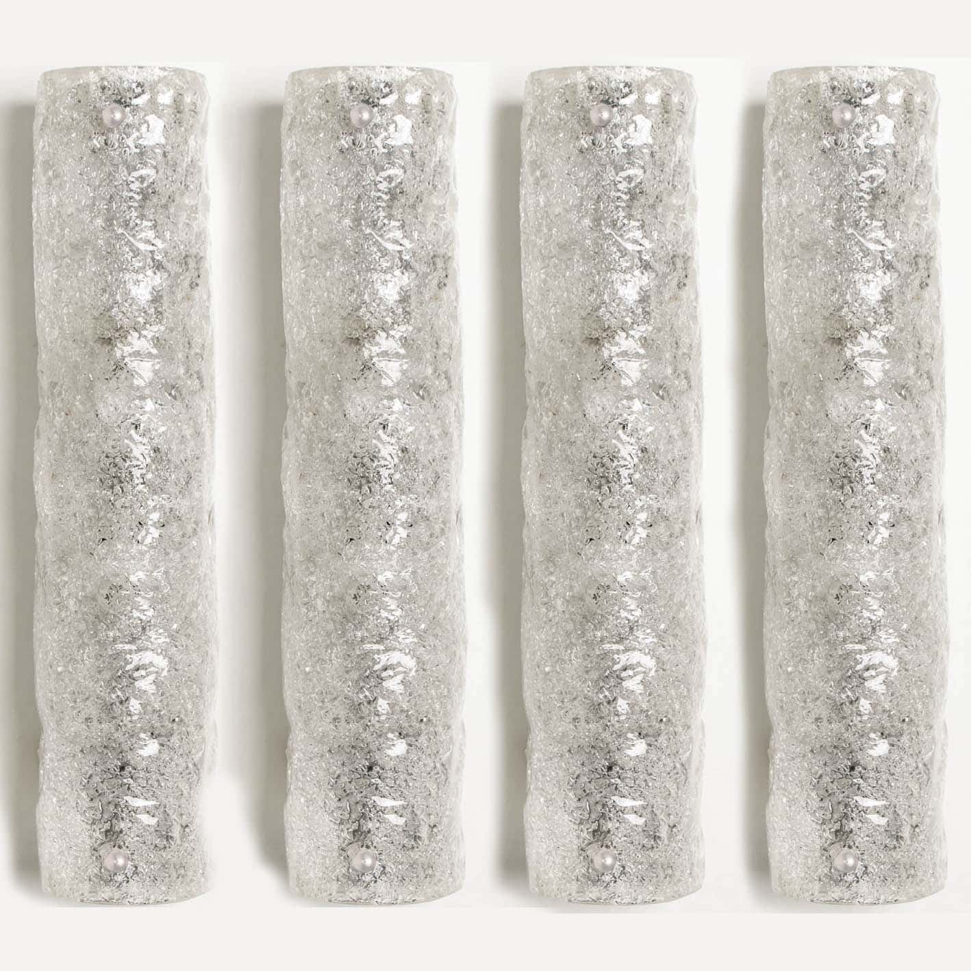 1 of the 4 Short Ice Glass Wall Light Fixtures by Hillebrand, Germany, 1960