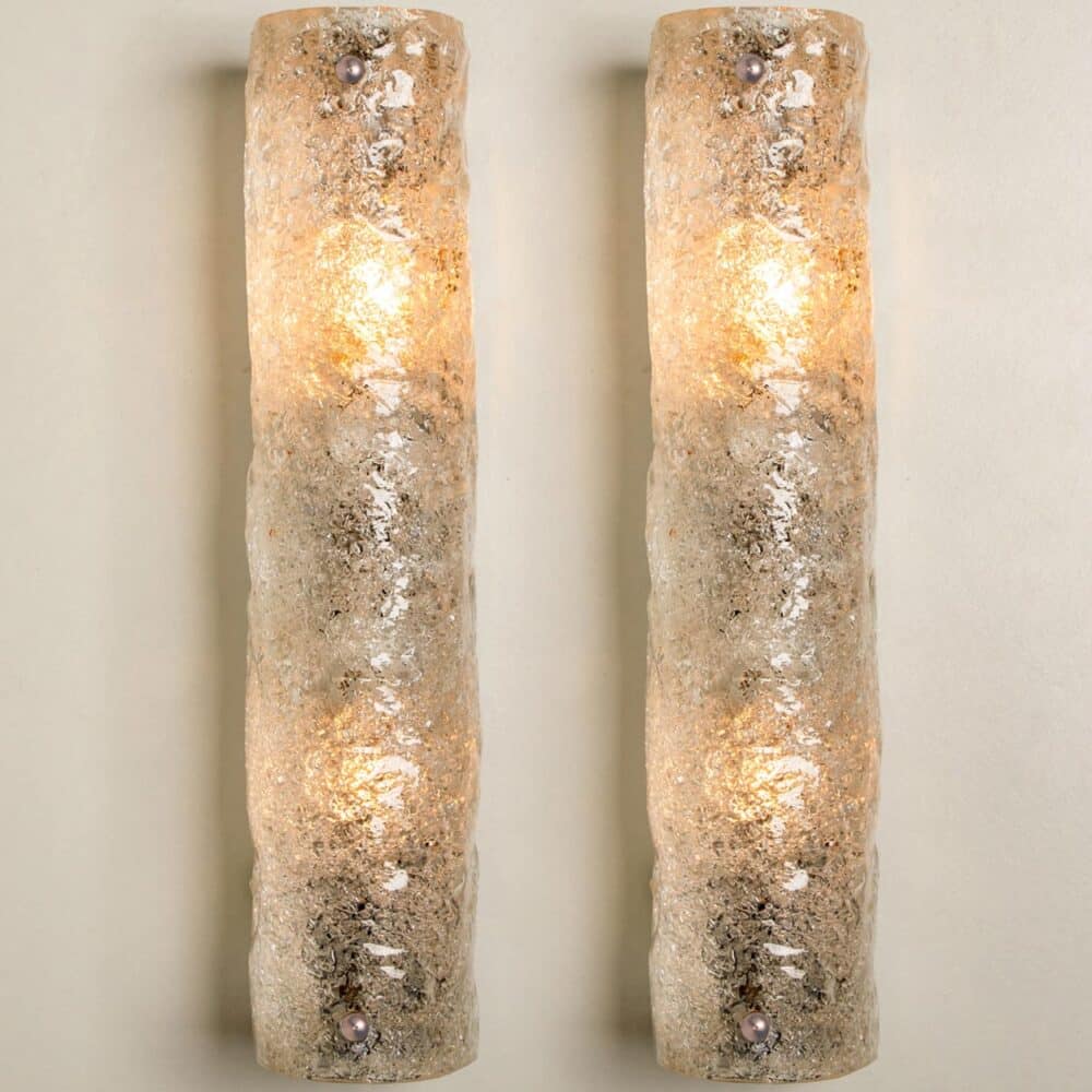 1 of the 2 Pairs of Clear Bubbled Glass Wall Lights by Hillebrand, Germany, 1969