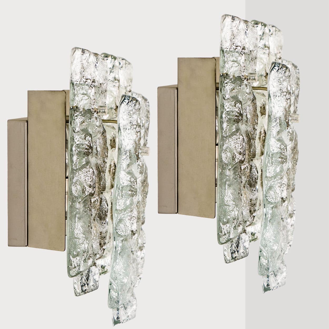 1 of the 3 Textured Ice glass Wall Lights Kalmar, 1970s