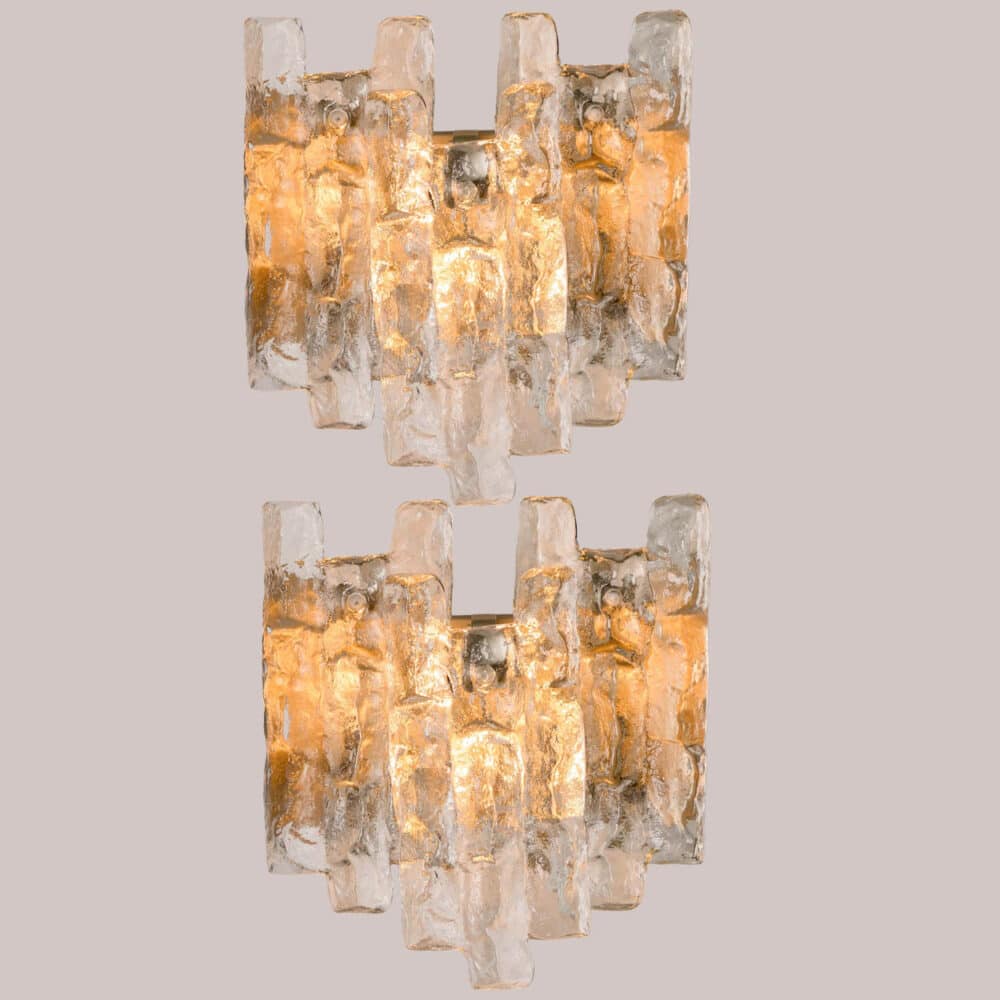 1 of the 3 Textured Ice glass Wall Lights Kalmar, 1970s