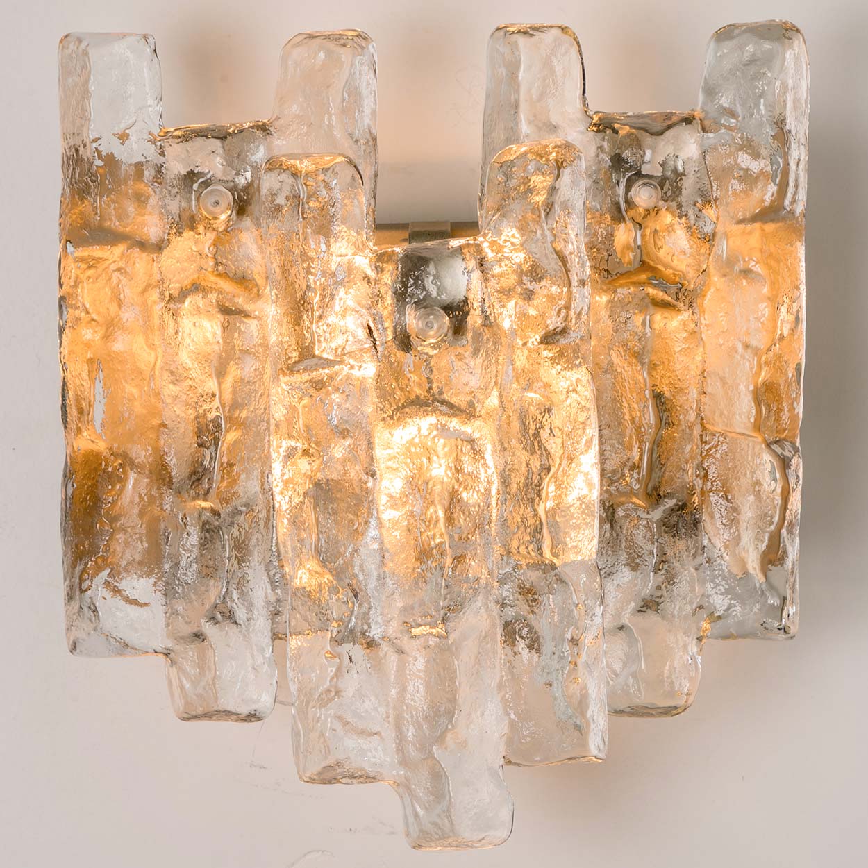 1 of the 3 Textured Ice glass Wall Lights Kalmar, 1970s
