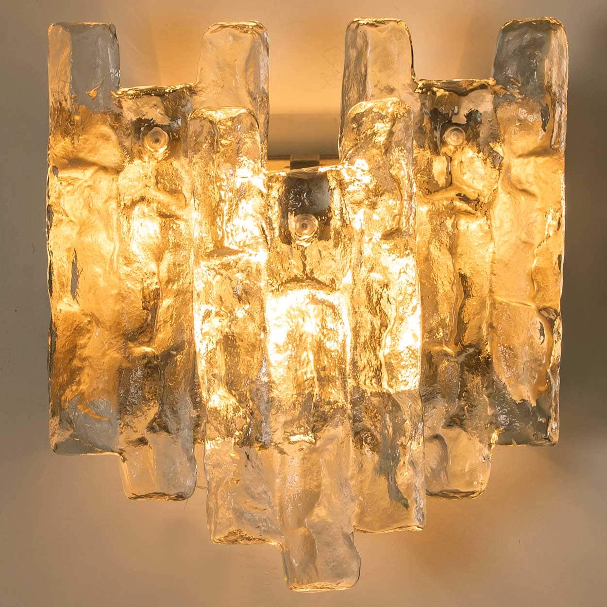 1 of the 3 Textured Ice glass Wall Lights Kalmar, 1970s