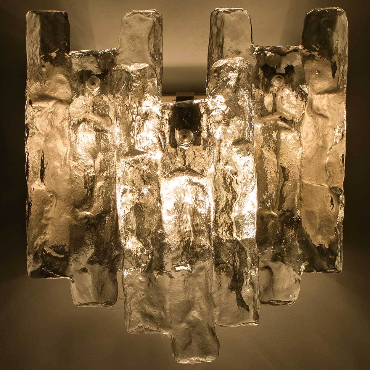 1 of the 3 Textured Ice glass Wall Lights Kalmar, 1970s