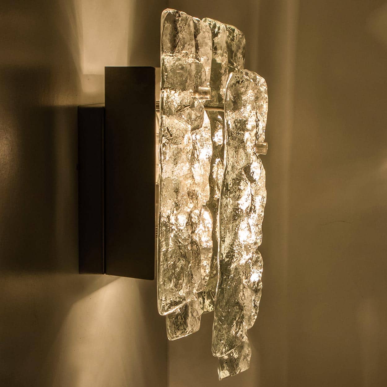 1 of the 3 Textured Ice glass Wall Lights Kalmar, 1970s
