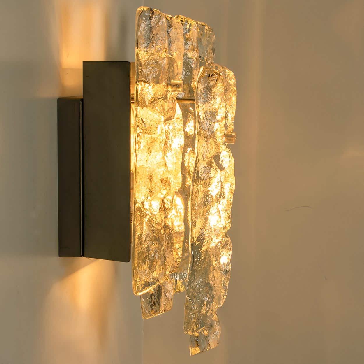1 of the 3 Textured Ice glass Wall Lights Kalmar, 1970s