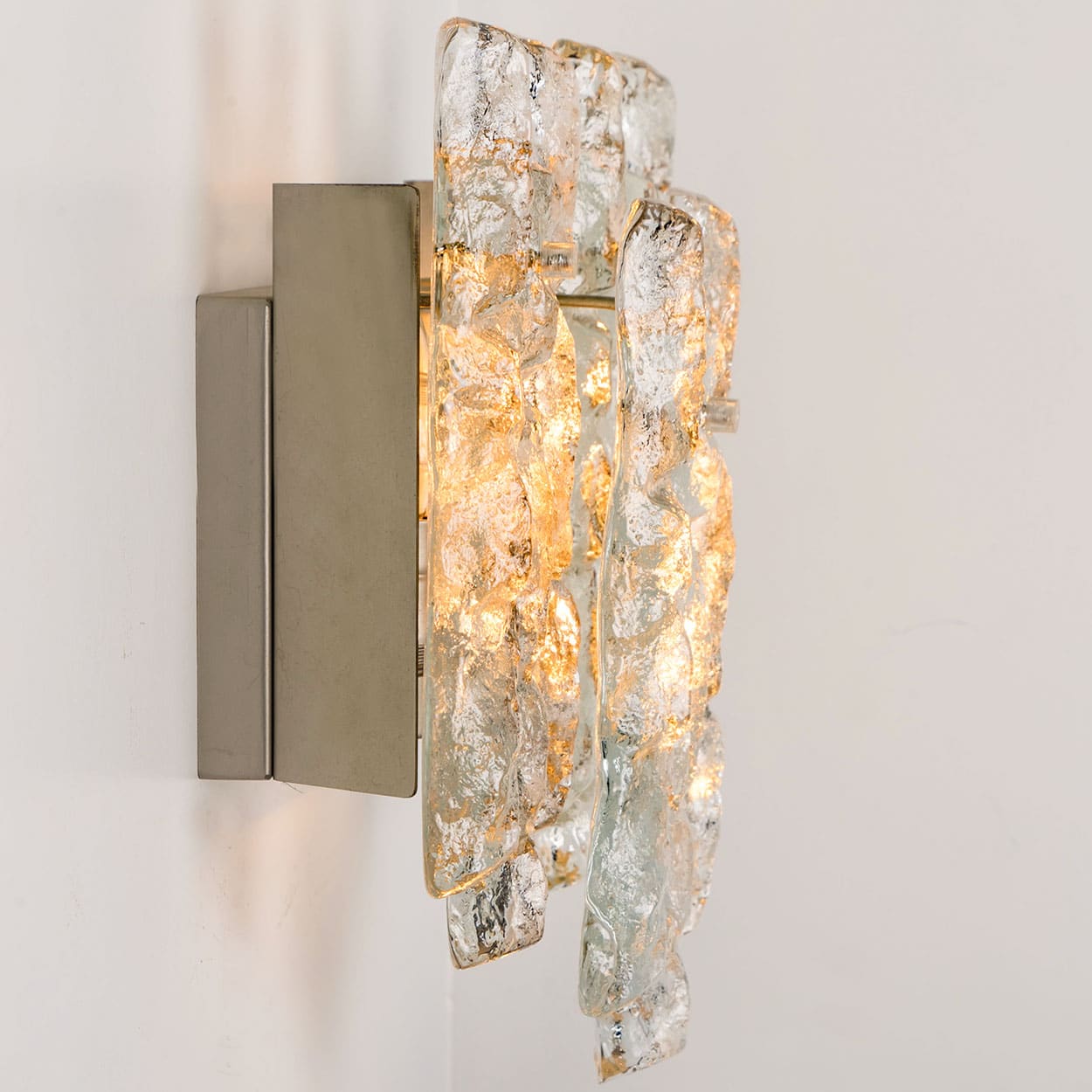 1 of the 3 Textured Ice glass Wall Lights Kalmar, 1970s