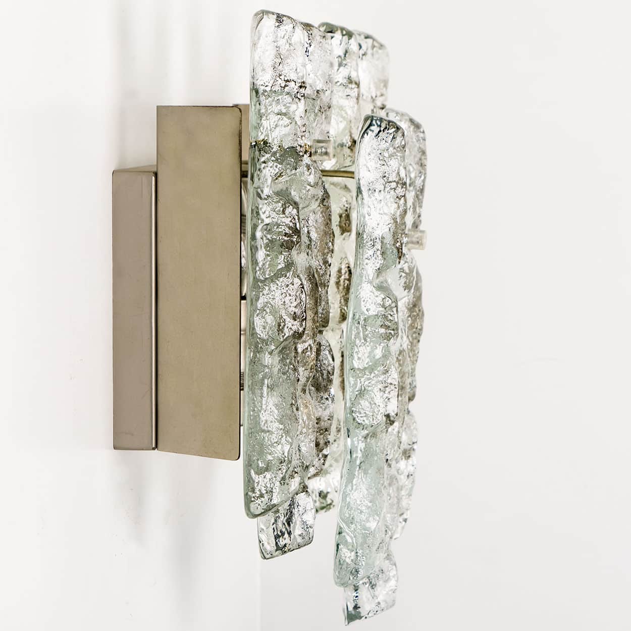 1 of the 3 Textured Ice glass Wall Lights Kalmar, 1970s