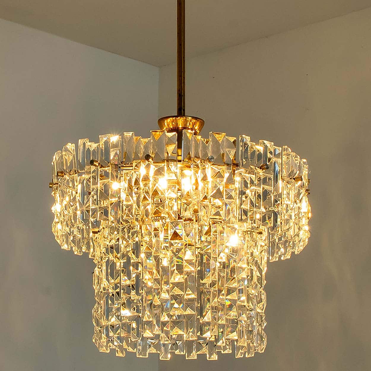 Spectactular Brass and Crystal Kinkeldey Pendant Light, 1970