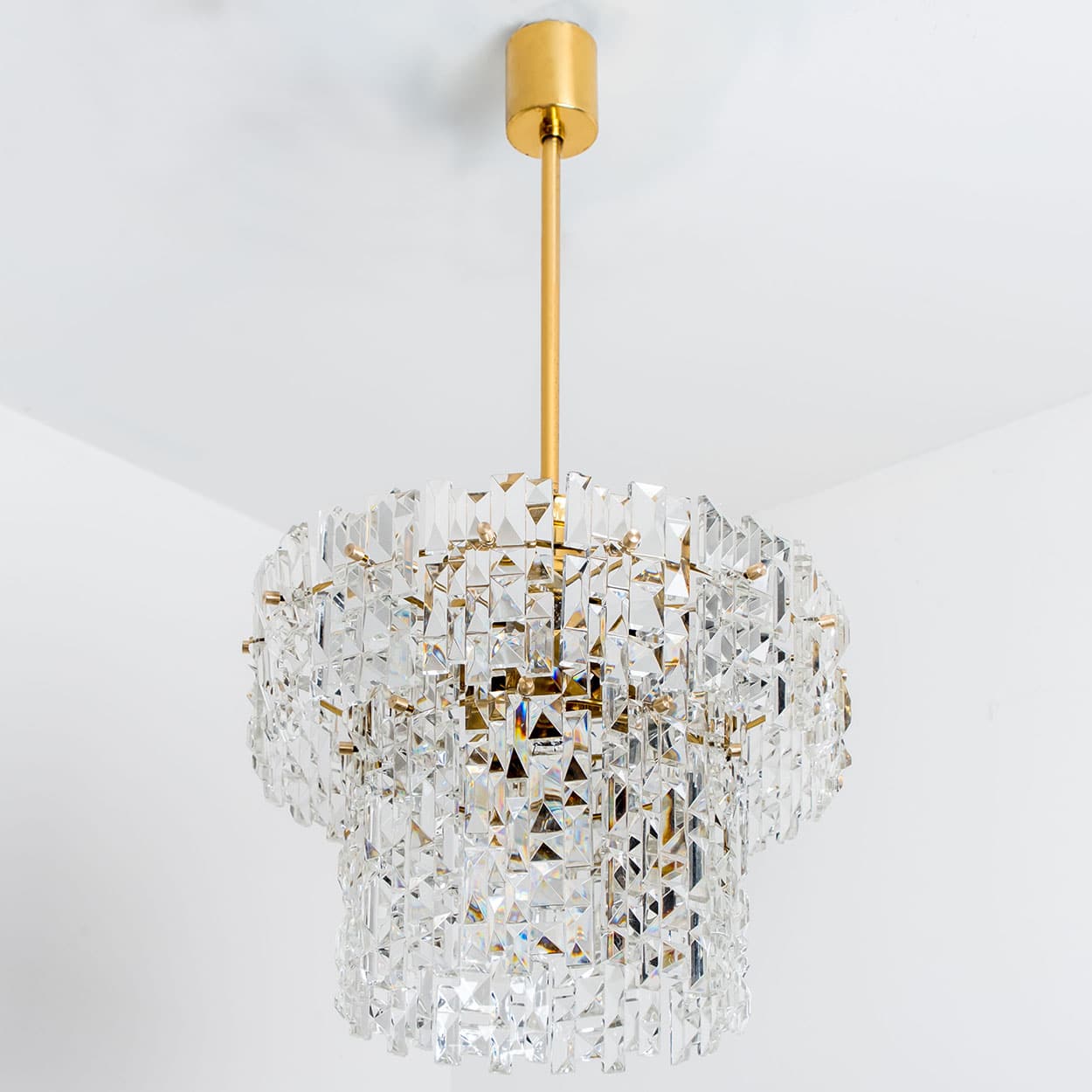 Spectactular Brass and Crystal Kinkeldey Pendant Light, 1970