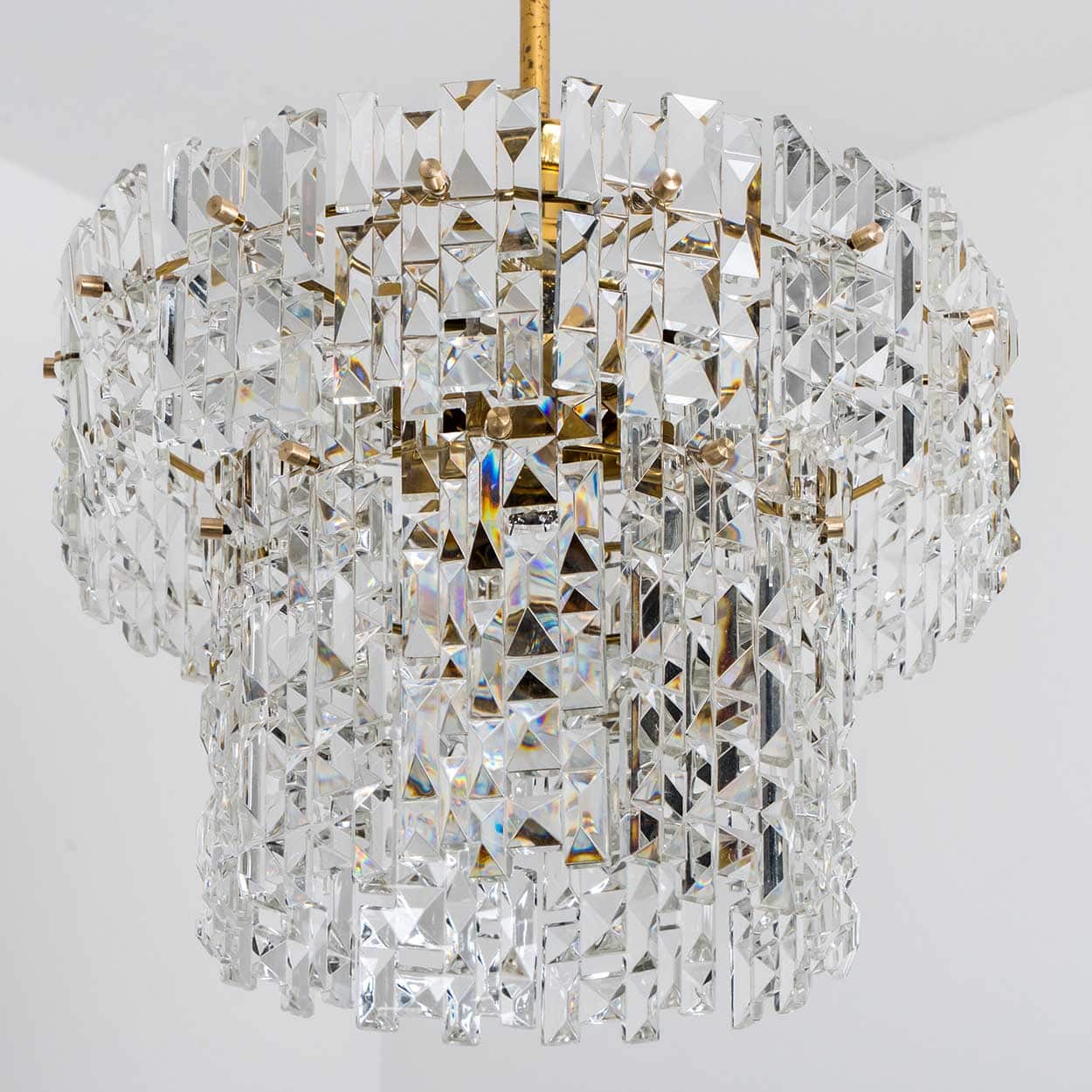 Spectactular Brass and Crystal Kinkeldey Pendant Light, 1970