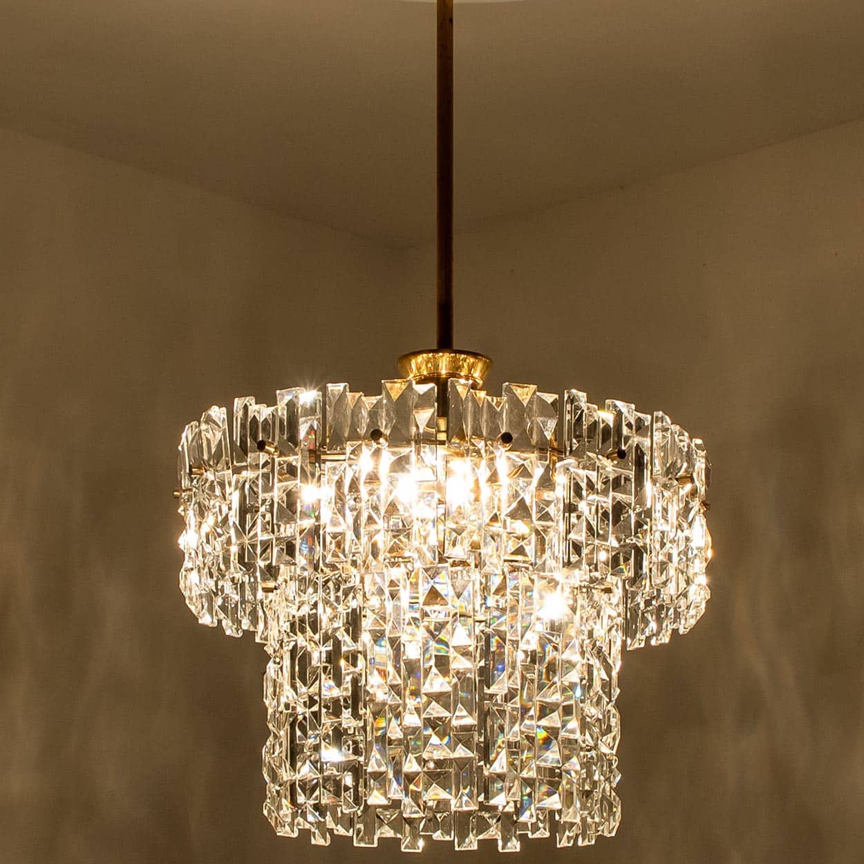 Spectactular Brass and Crystal Kinkeldey Pendant Light, 1970