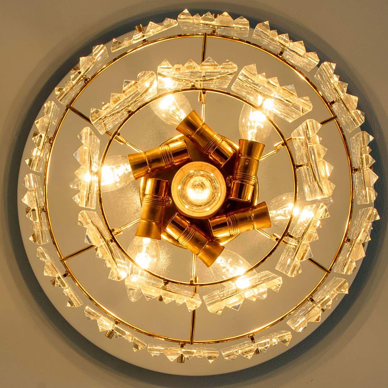 Spectactular Brass and Crystal Kinkeldey Pendant Light, 1970