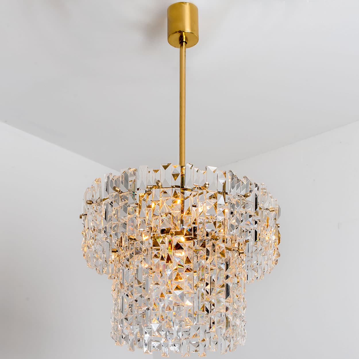 Spectactular Brass and Crystal Kinkeldey Pendant Light, 1970