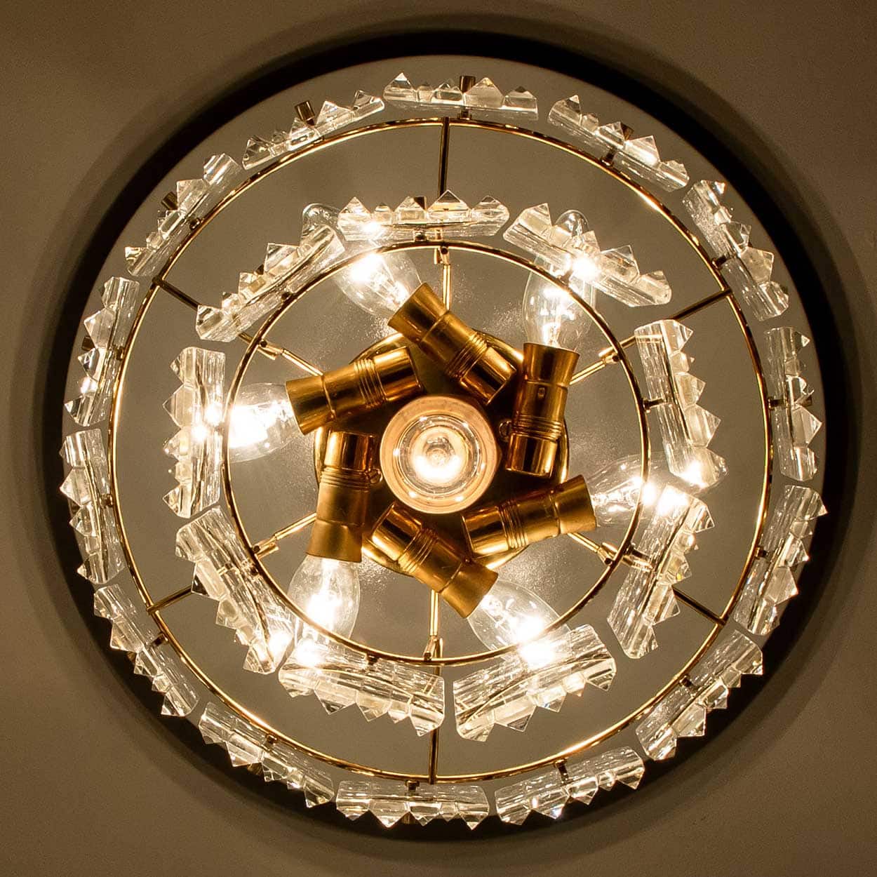Spectactular Brass and Crystal Kinkeldey Pendant Light, 1970