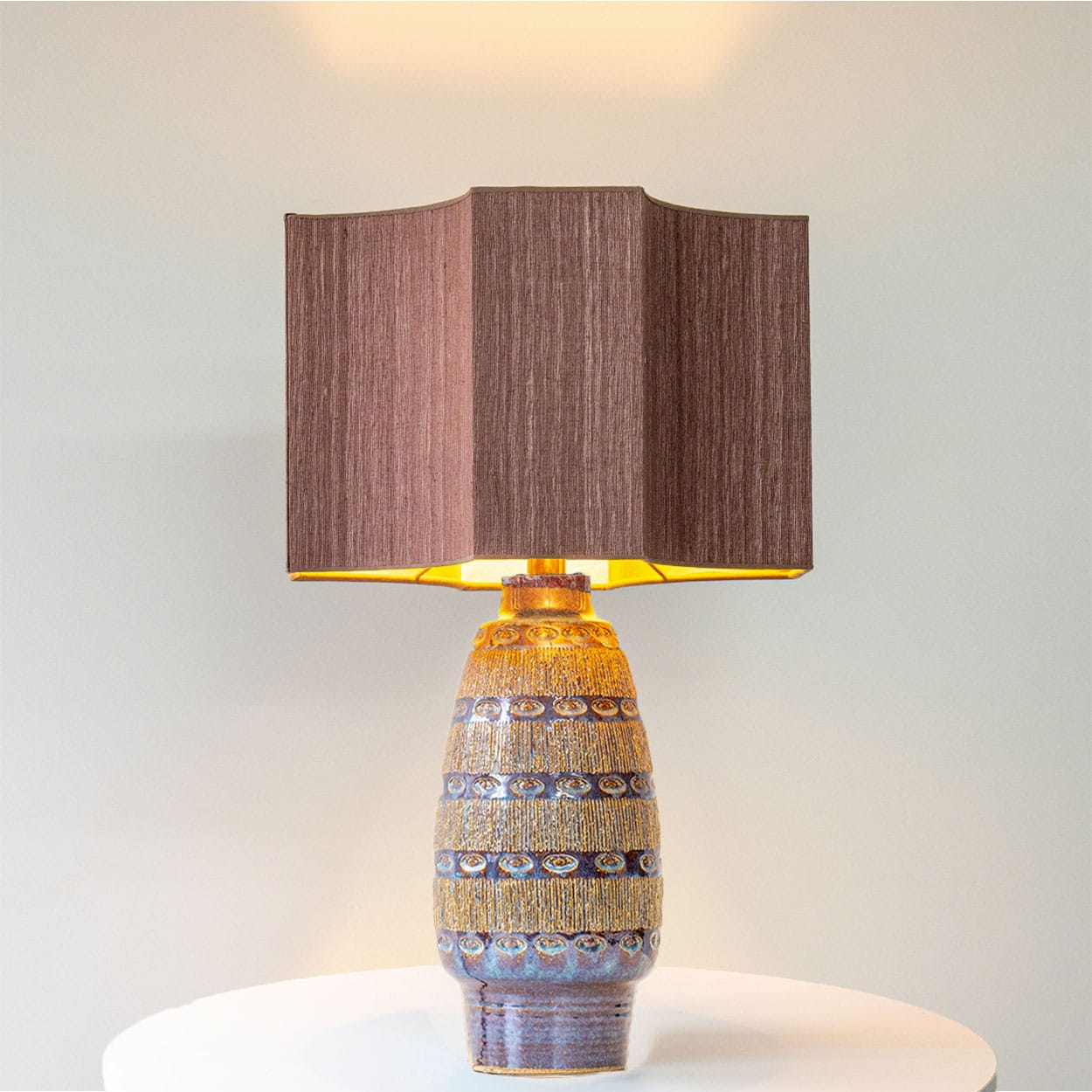 Ceramic Textured Lamp by Soholm, Custom Dusty Pink Lampshade by R. Houben